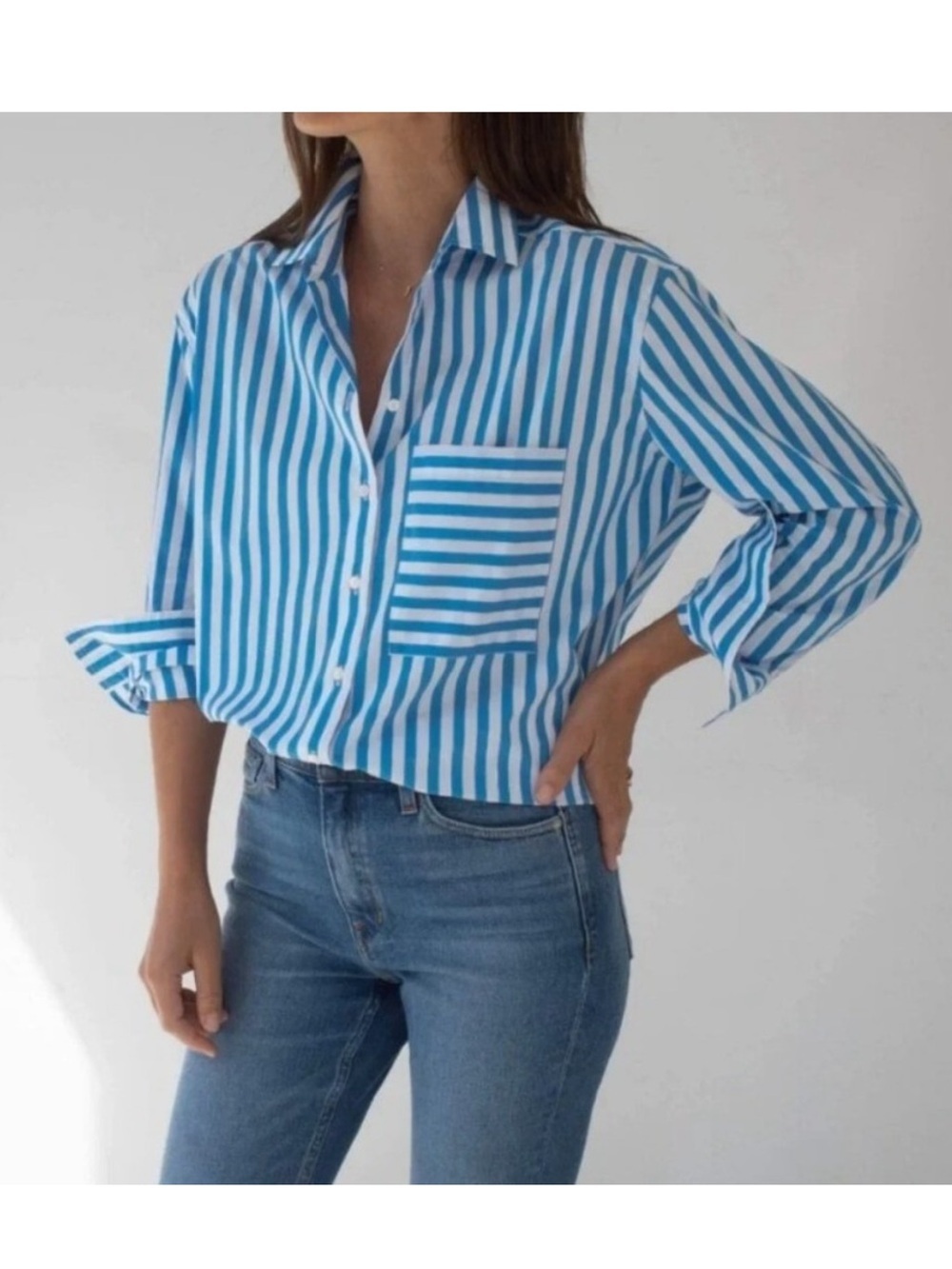 AYR The Deep End Button Down Shirt in Dark Blue Stripe XL